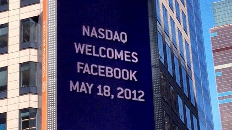 The Nasdaq tower displaying a listing announcement in Times Square