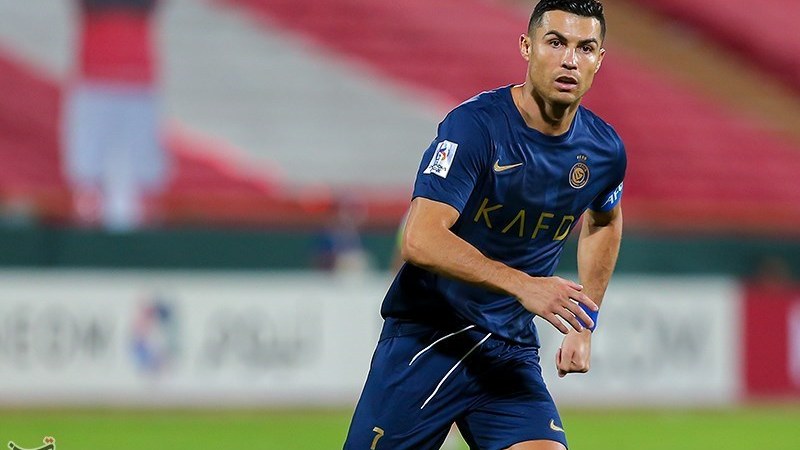 Cristiano Ronaldo in Al Nassr colours during a 2023 match