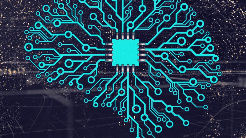 Neural network with chip illustration — the AI models Surge AI's human experts train