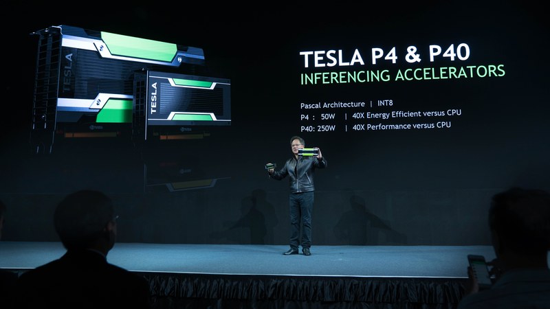 Nvidia Tesla P40 GPUs on display — the data-center hardware behind the AI boom