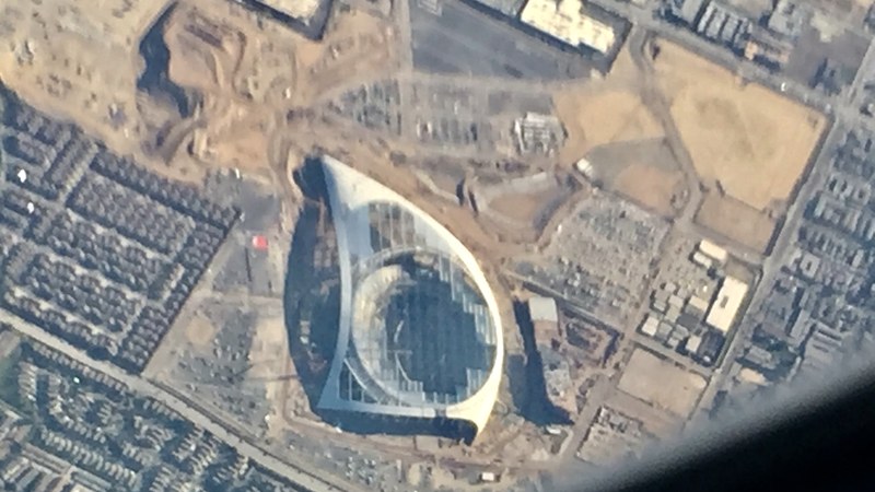 Aerial view of SoFi Stadium — the stadium named after the fintech Cagney co-founded at Stanford in 2011