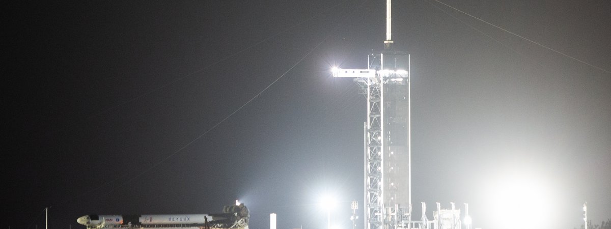 A SpaceX Falcon 9 and Dragon rolling out — SpaceX is an Apandion portfolio company