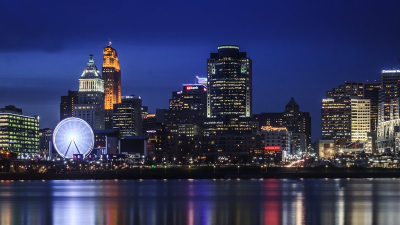 Cincinnati skyline from Covington — Troendle founded Medpace in Cincinnati in 1992