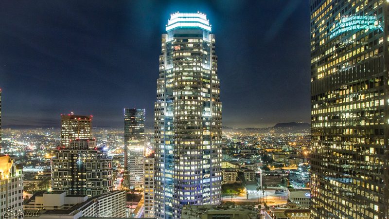 Downtown Los Angeles skyline at dusk — Kim Kardashian was born in Los Angeles and built her business empire there